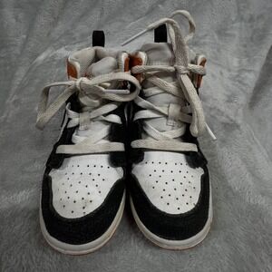 Jordan 1 Mid Toddler Shoes Orange Black White Floral Embroidered Size 10C